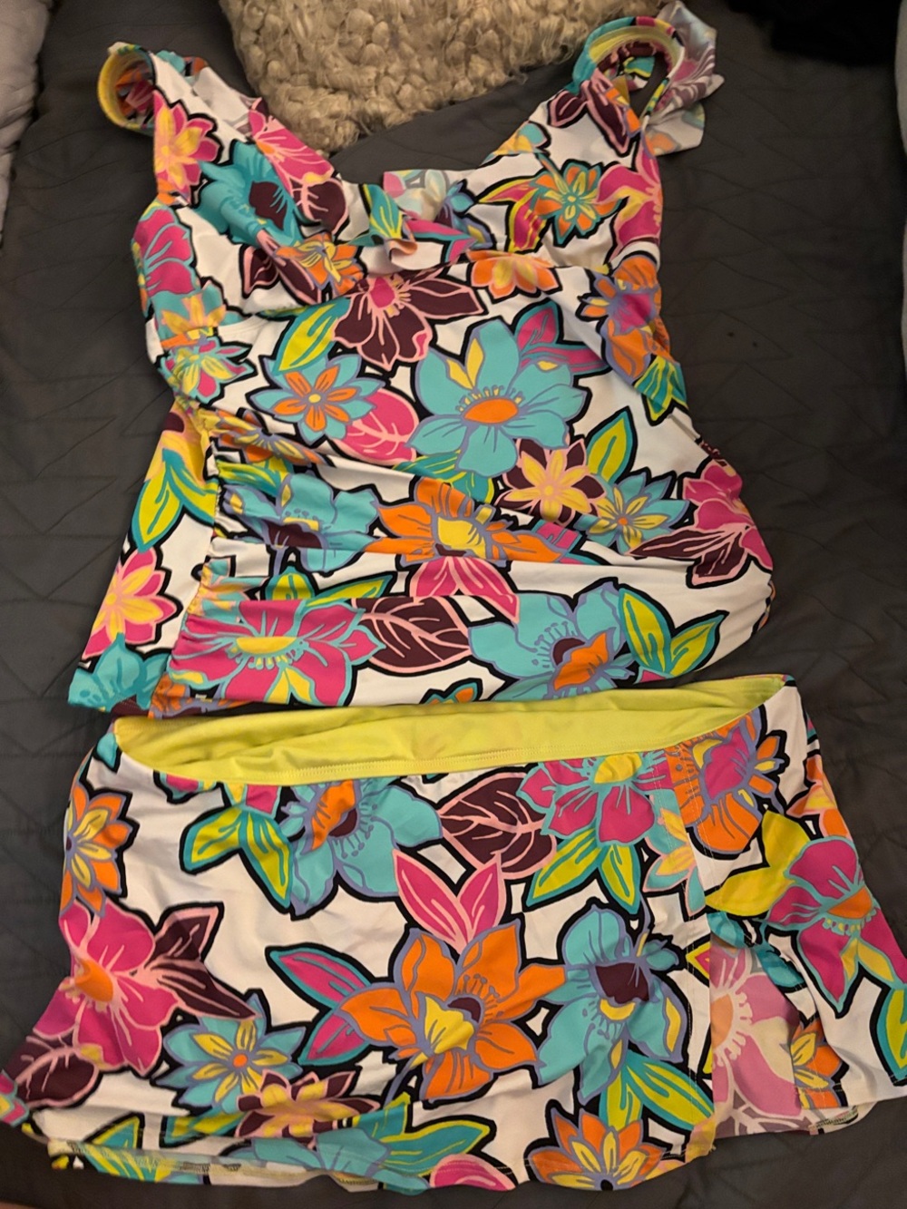 Bleu Rod Beattie Floral Tankini Set in Turquoise, Pink & Orange
